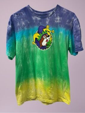 Tie-Dye Jester Graphic Tee - Blue Green Yellow Mardi Gras